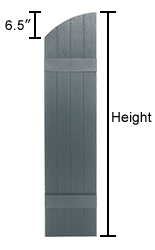 Board and Batten Arched Shutter Height is 6.5 Inches Higher than the Short Side of the Vynal Shutter