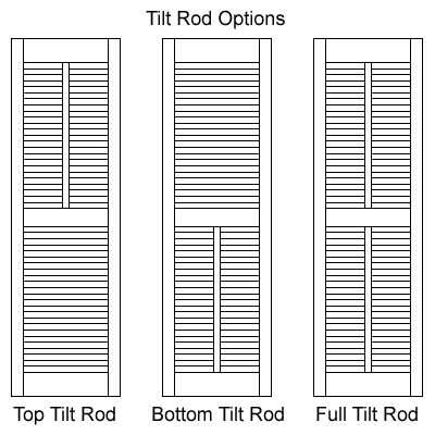 Shutter Shown With Top Tilt Rod, Bottom Tilt Rod, and Full Tilt Rod