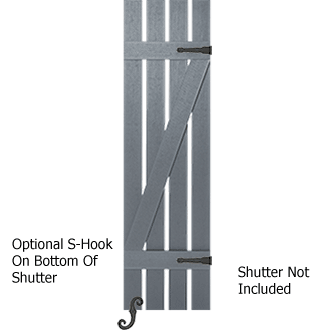 Open Board and Batten Vinyl Shutters with Faux Shutter Hinges