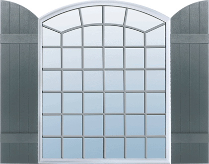 Elliptical Window with Board and Batten Arched Shutters