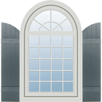 Image of Half Round Window with Arch Shutters in Joined Board and Batten Style