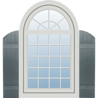 Board and Batten Shutters with Arches on Half Round Window Installed in Reverse