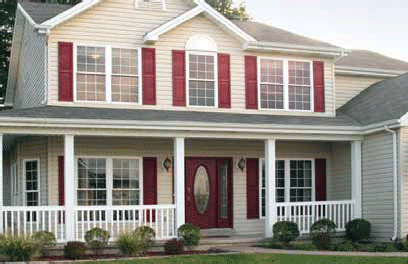 Mid America Style P2 Vinyl Window Shutters Installed on a House